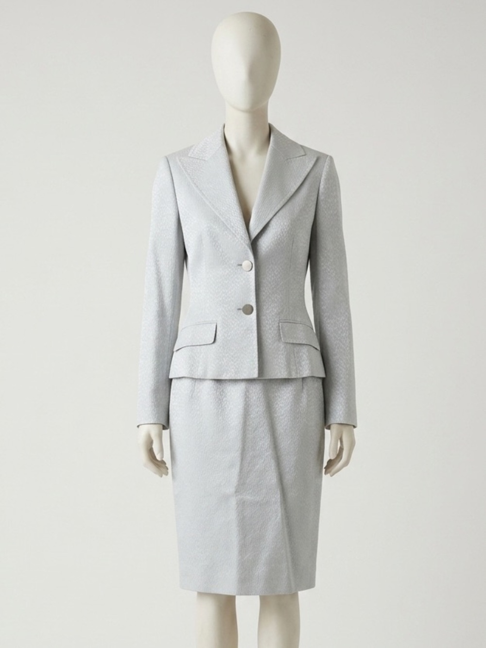 Dolce & Gabbana Light Gray/Silver Jacquard Print Tailored Skirt Suit- EU 44/US S